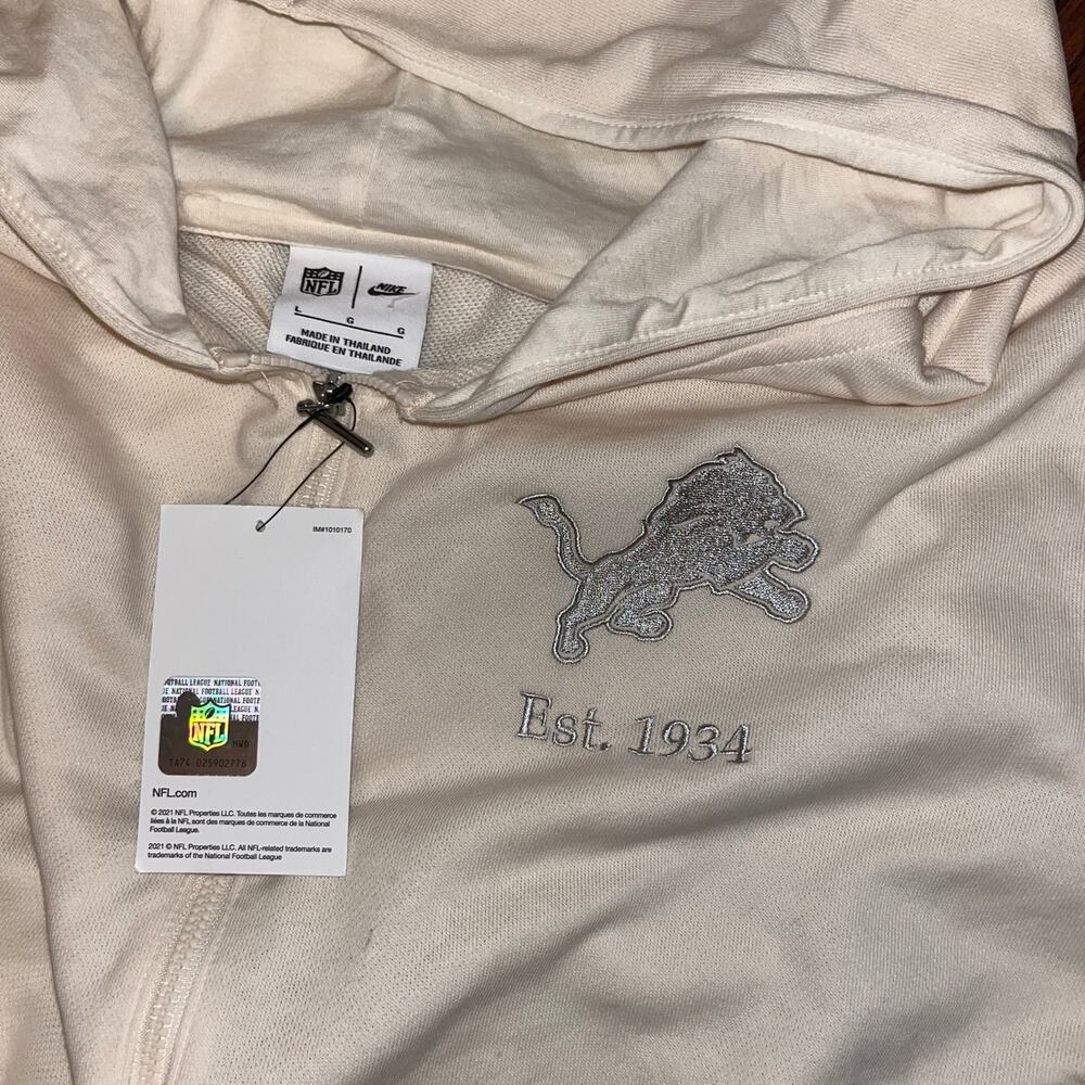 Nike Detroit Lions Women's Cream Glory Cropped Full-Zip Hoodie Size L (0673) - Picture 6 of 12